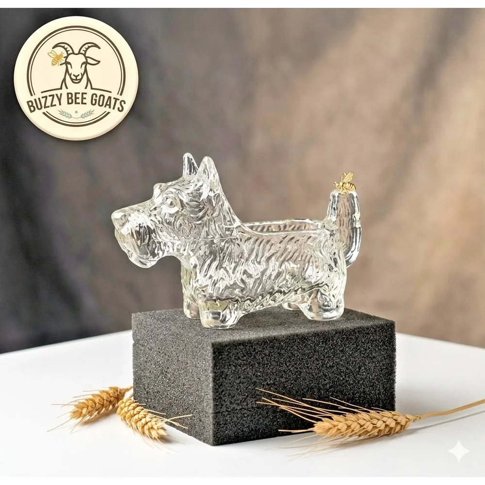 VINTAGE L E SMITH PRESSED GLASS SCOTTIE DOG CREAMER FIGURINE DISH 4.5